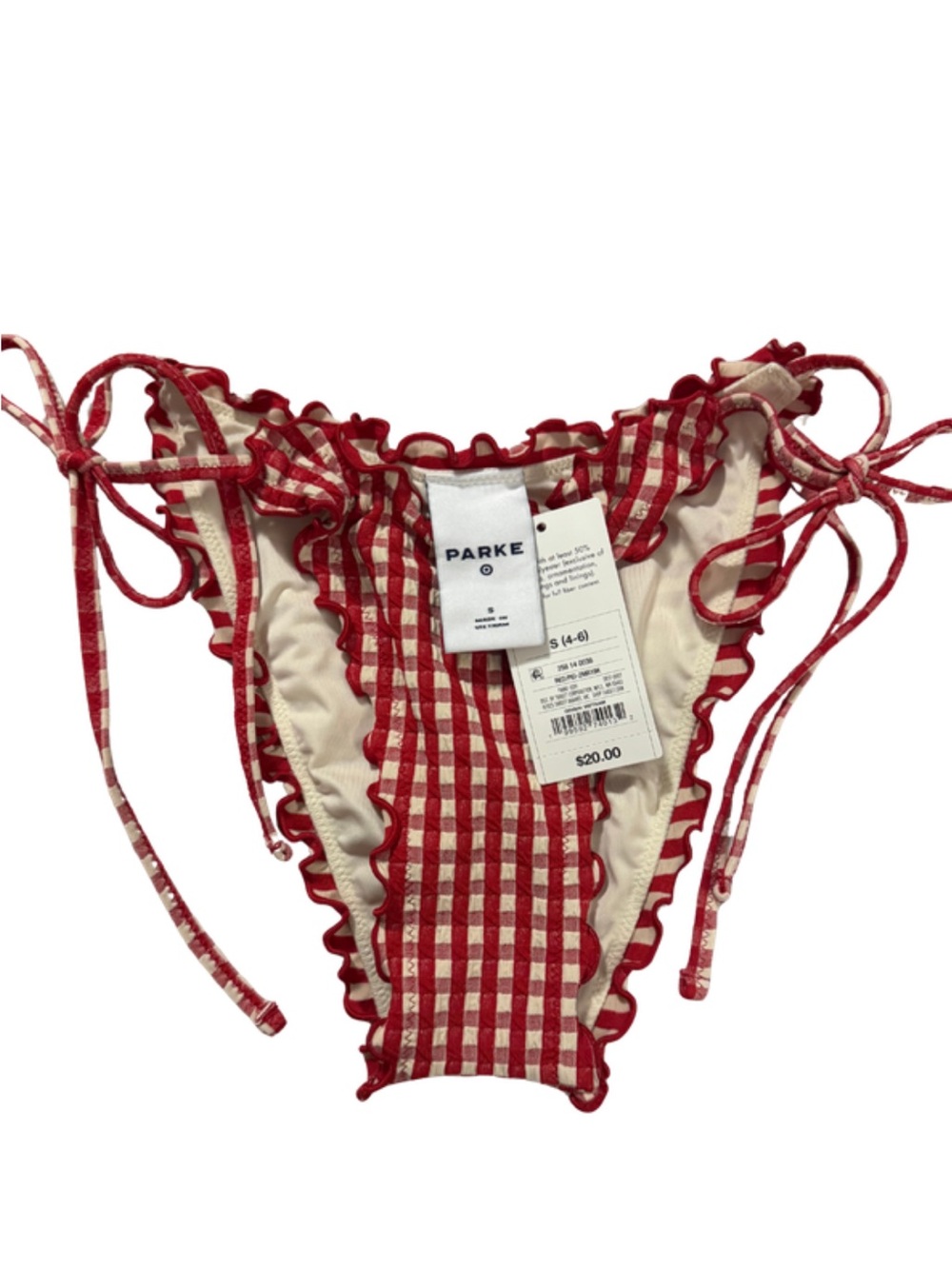 NWT Parke x Target Lettuce Edge String Bikini Bottom - Red Gingham in Small